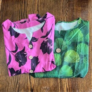 Bundle Of 2 Floral Tropical Blouses Size 2X Colorful Pink Green Vacation